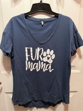 Fur Mama Short Sleeve V-Neck Tee - Navy Size L